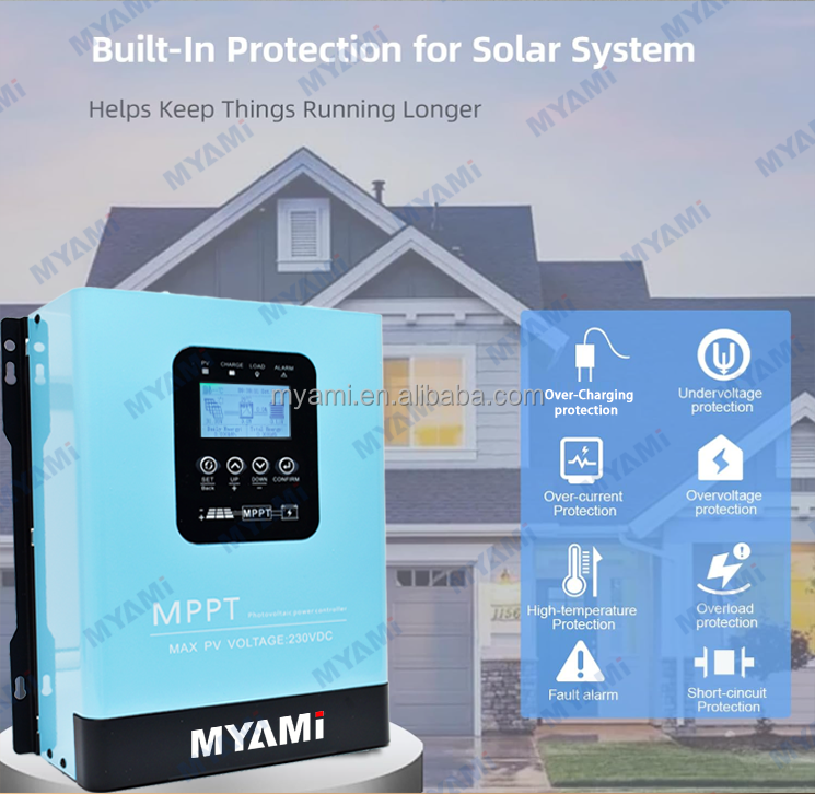 MYAMI New Smart 12V 24V 36V 48V 96V Auto Adapt Solar Panel Charger Regulator 30a 60a 120a LCD MPPT Solar Charge Controller