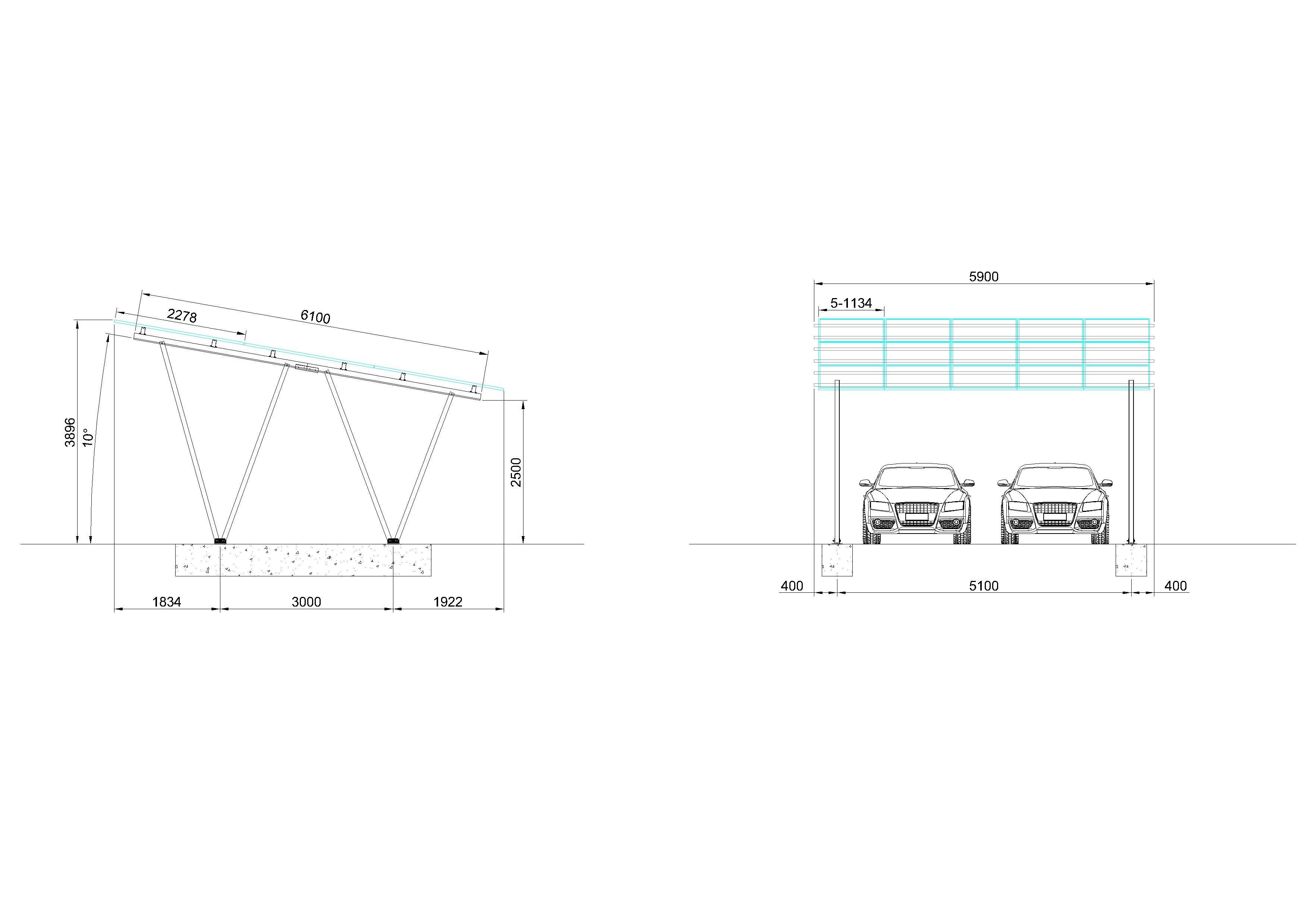 2 cars solar carport