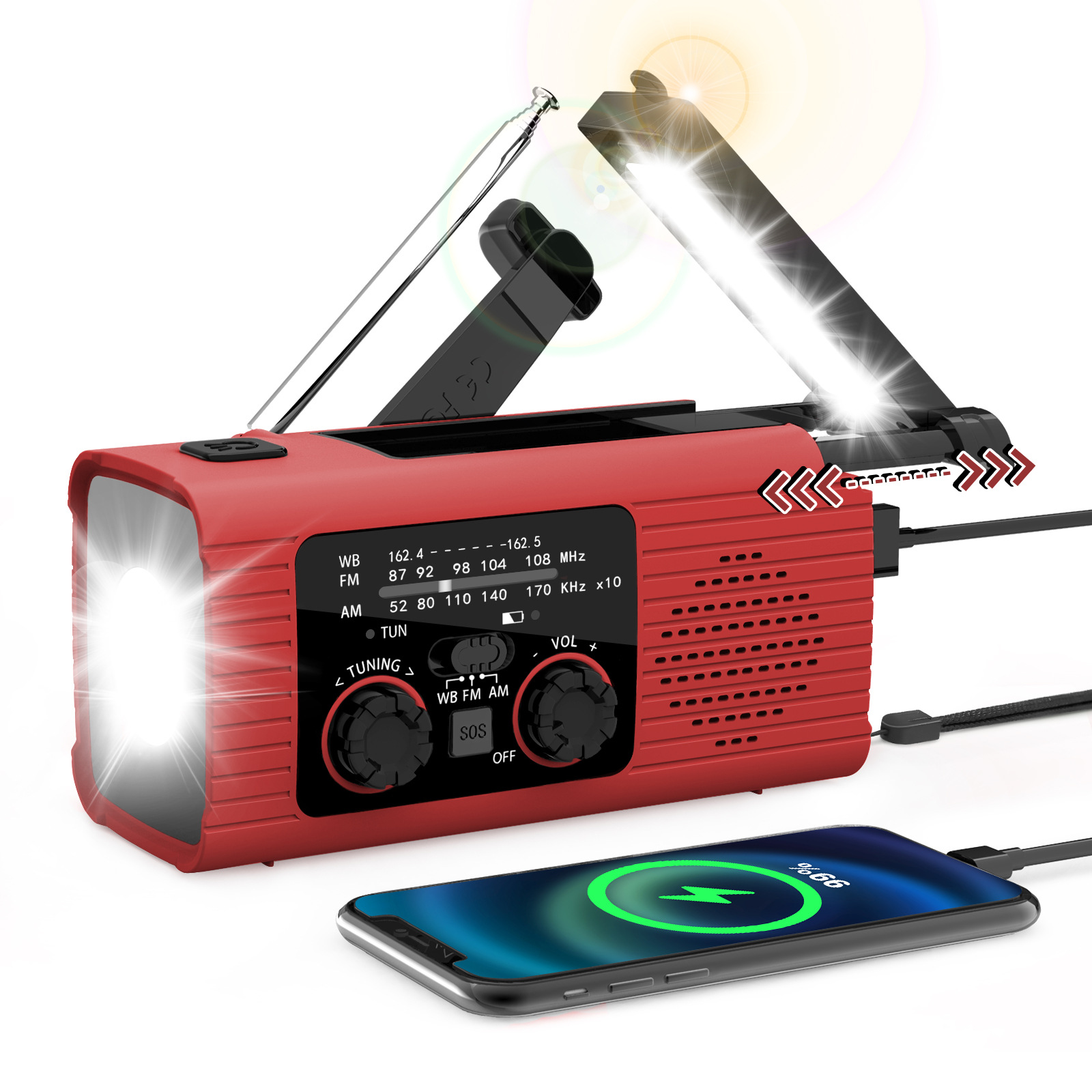 Multifunctional Camping Light Portable Hand-Cranked Solar Power Usb Rechargeable Sos Alert Multi-band Radio Emergency Latern