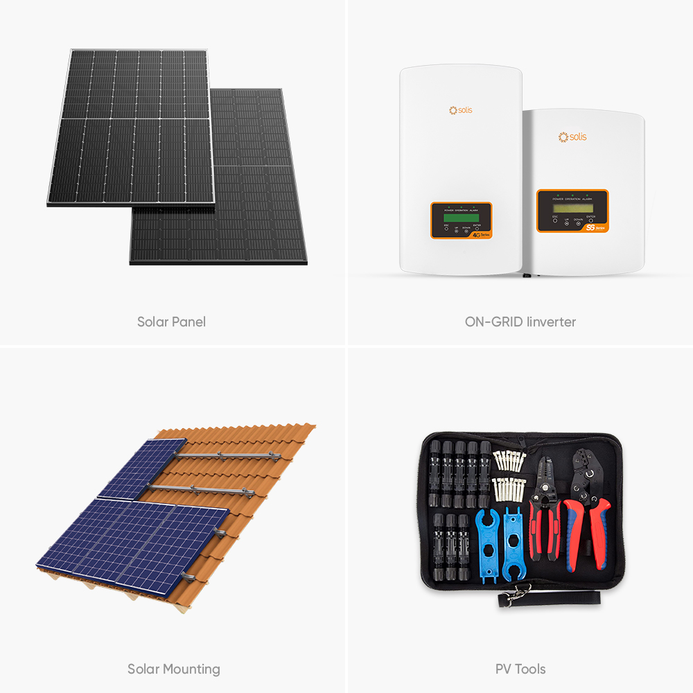 Complete Set 5-30KW Home on Grid Solar Panel System PV Module Inverter Mounting Kit for House Roof