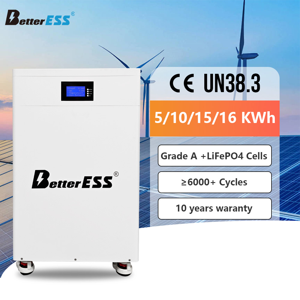 BetterESS 15kwh battery 6000 Cycle Off-grid Solar System lithium LifePO4 Battery 51.2V 48V 280Ah Power wall with BMS 120A