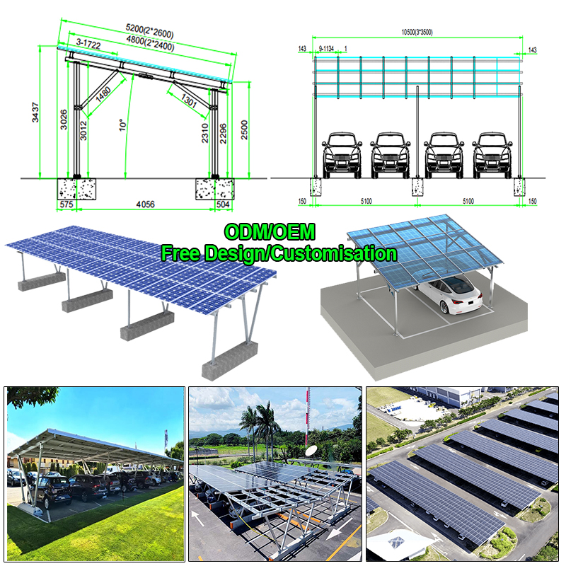 10KW BIPV Solar Carport Residential Solar Carport Waterproof Aluminum Car Parking Solar Mounting System for Home and Commercial