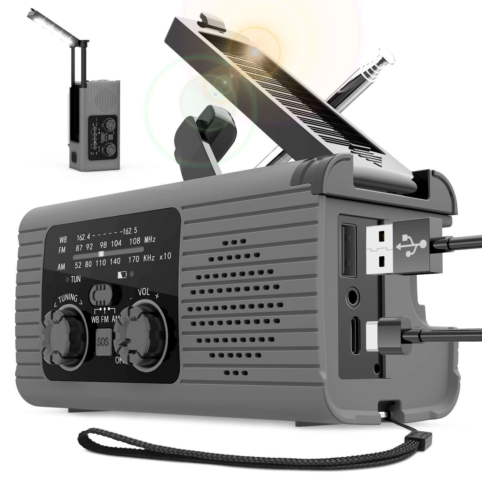 Multifunctional Camping Light Portable Hand-Cranked Solar Power Usb Rechargeable Sos Alert Multi-band Radio Emergency Latern