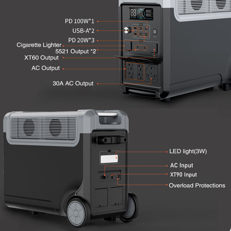 3600W 3840Wh LiFePO4 Portable Power Station Outdoor Solar Generator for Home Backup RV Camping