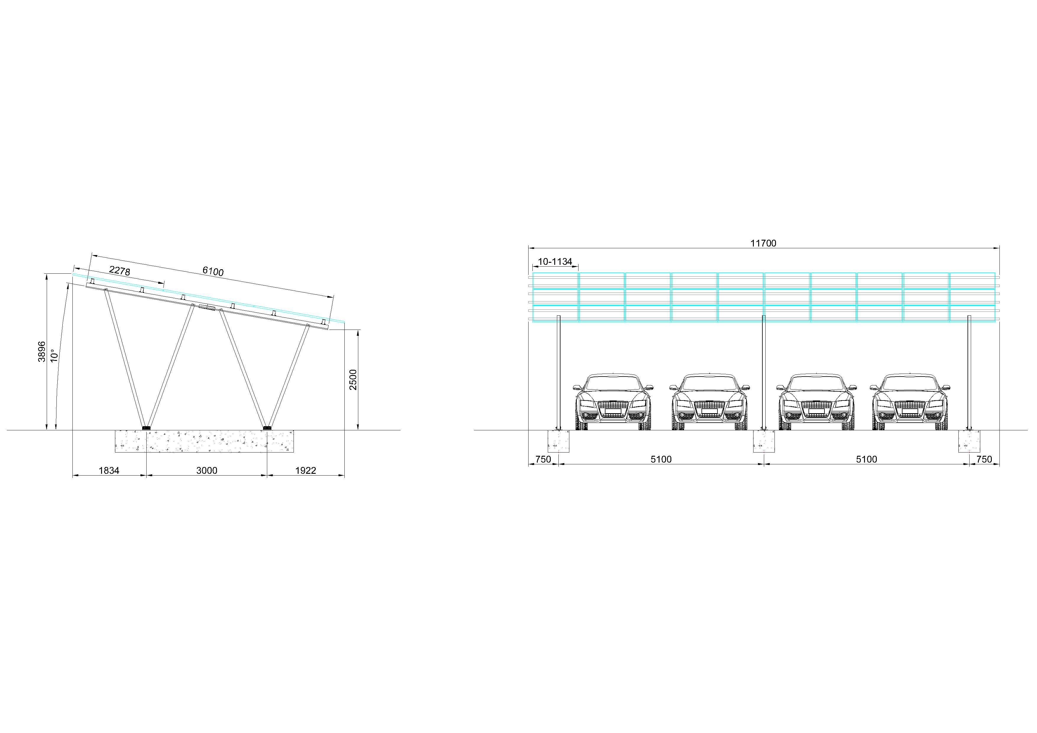 4 cars solar carport