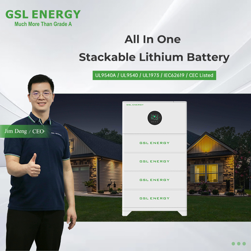 GSL ENERGY All One Battery System 5.12kWh/10.24kWh LiFePO4 Stackable Battery Storage System Hybrid Grid Inverter CAN IEC/