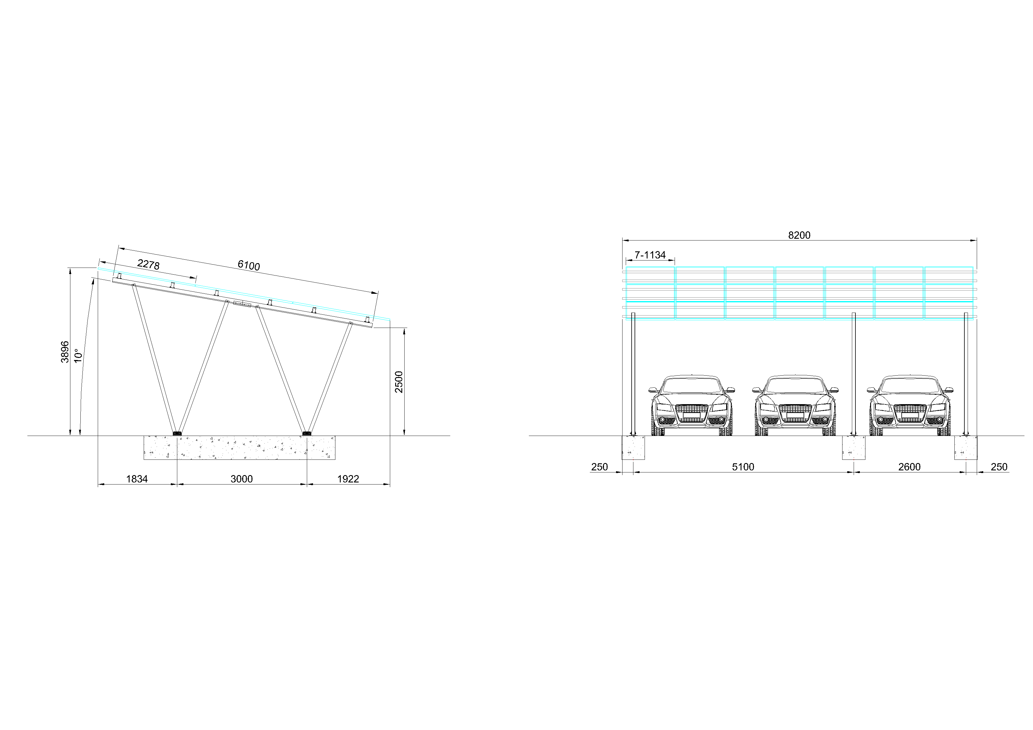 3 cars solar carport