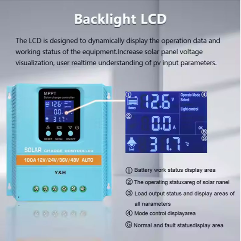 Y&amp;H MPPT100A Solar Charge Controller 12V 24V 36V 48V LCD Display Solar Panel Battery Intelligent Regulator for Lead-acid/Lithium