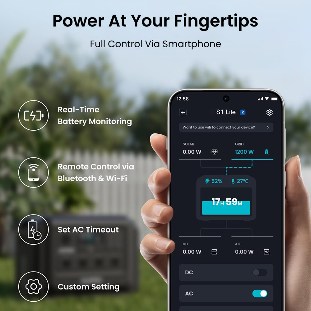 SOUOP S1Lite 2000W Portable Solar Generator 1024Wh LiFePO4 Battery Portable Power Station With APP, Fast Charging