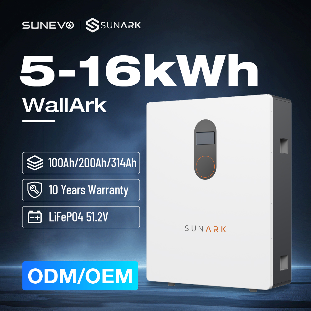 Sunark Wall Mount 51.2V 200Ah Lifepo4 Lithium Battery with 5kwh 10kwh 15KWh for Home Solar Energy System