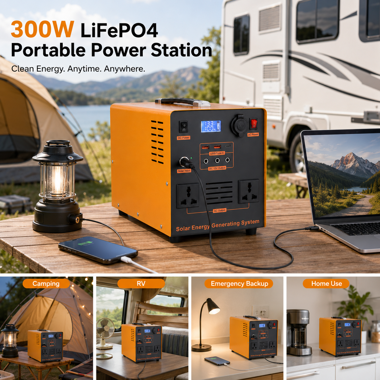 OEM ODM 300W LiFePO4 Portable Power Station 180Wh/360Wh Solar Generator for Camping RV Emergency Backup