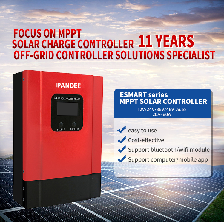 Ipandee Photovoltaic Off-Grid System Auto Esmart3 20-60A 12V 24V 36V 48V 36Volt Solar Charge Controller Mppt With Wifi App