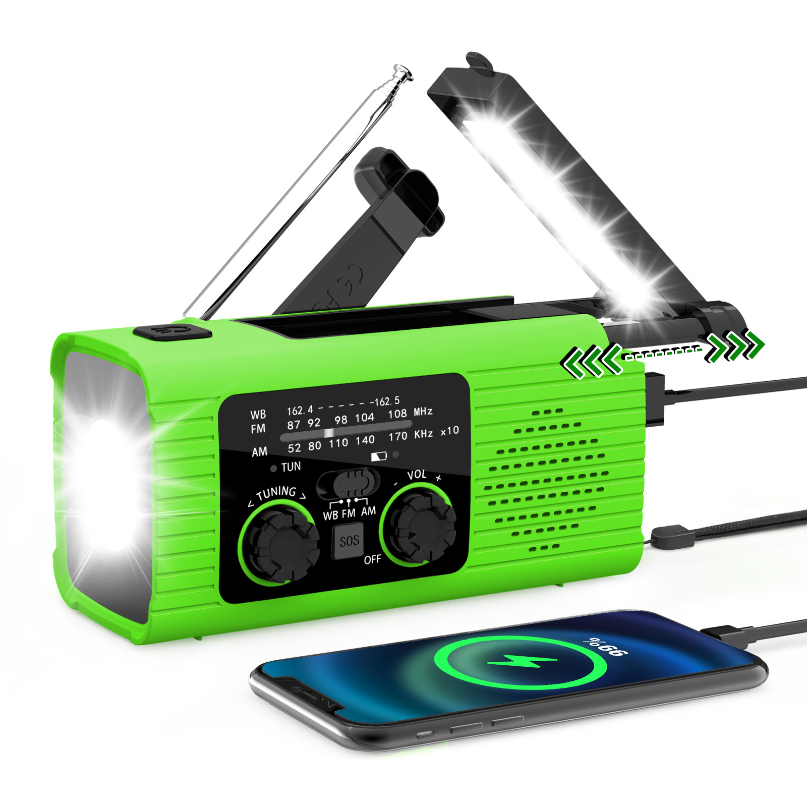 Multifunctional Camping Light Portable Hand-Cranked Solar Power Usb Rechargeable Sos Alert Multi-band Radio Emergency Latern