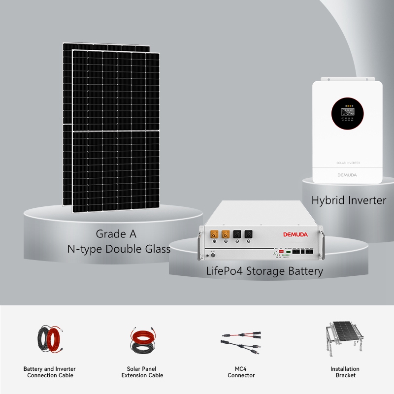 Complete Set 5kw 10kw Solar Energy Storage System 48v 5kva Hybrid Inverter With Lithium Battery Solar Panels Mounting System