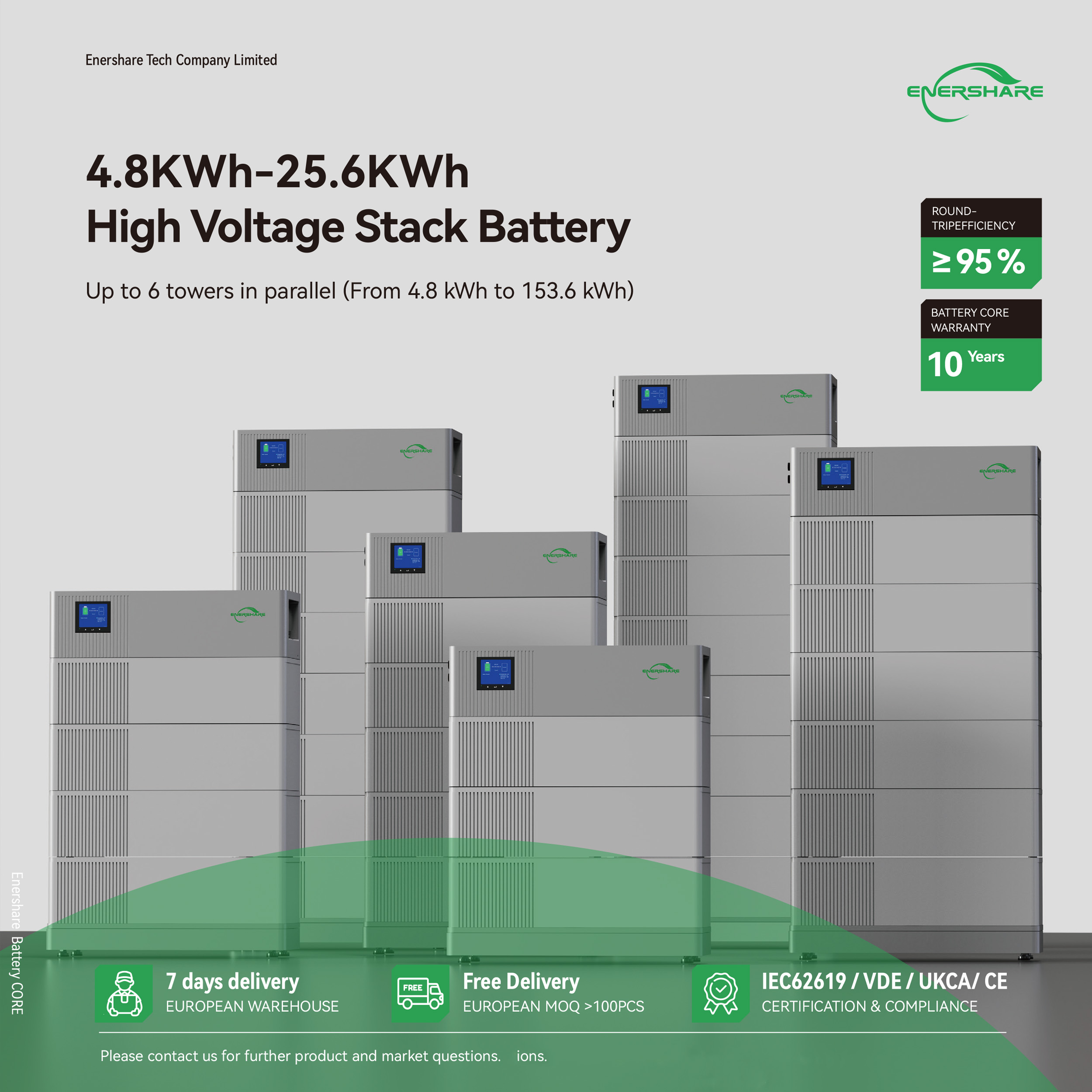EU Stock High Voltage 192V Home Energy Storage System10kW Solar Energy Stackable 10kWh LiFeP04 Battery for Home Solar System