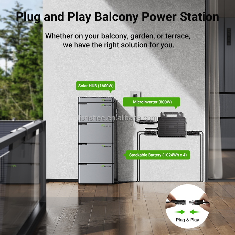 Photovoltaic Solar Balcony Power Plant 800W 1600W 2000W Plug and Play Backup Solar System 1kwh 2kwh 3kwh 4kwh