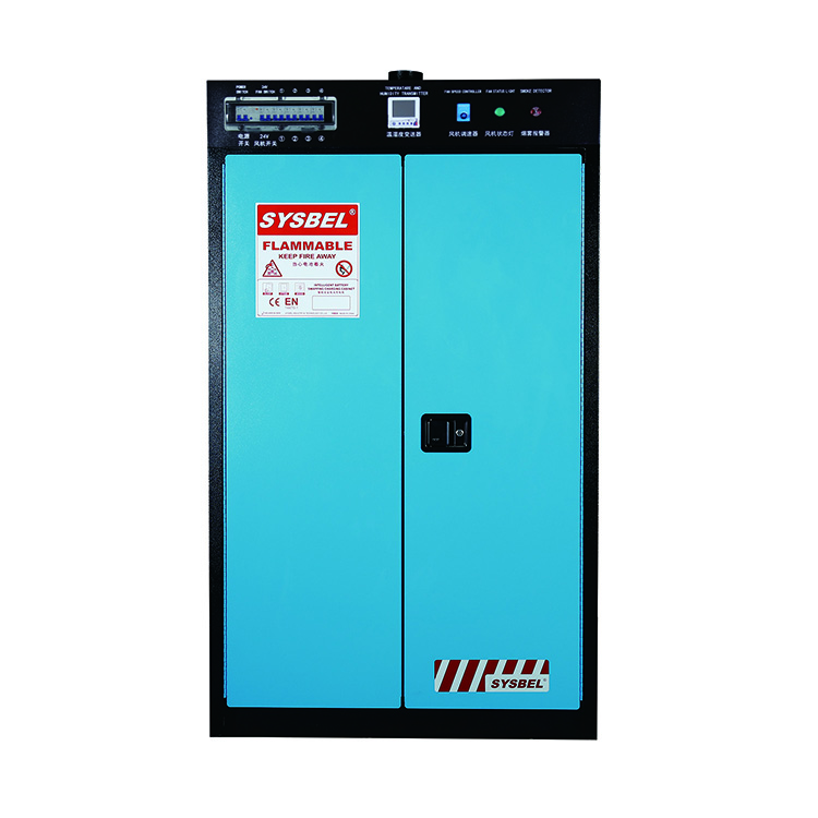 SYSBEL 45 Gal Double Door Blue Fireproof Lithium Smart Safety Storage Battery Charging Cabinets