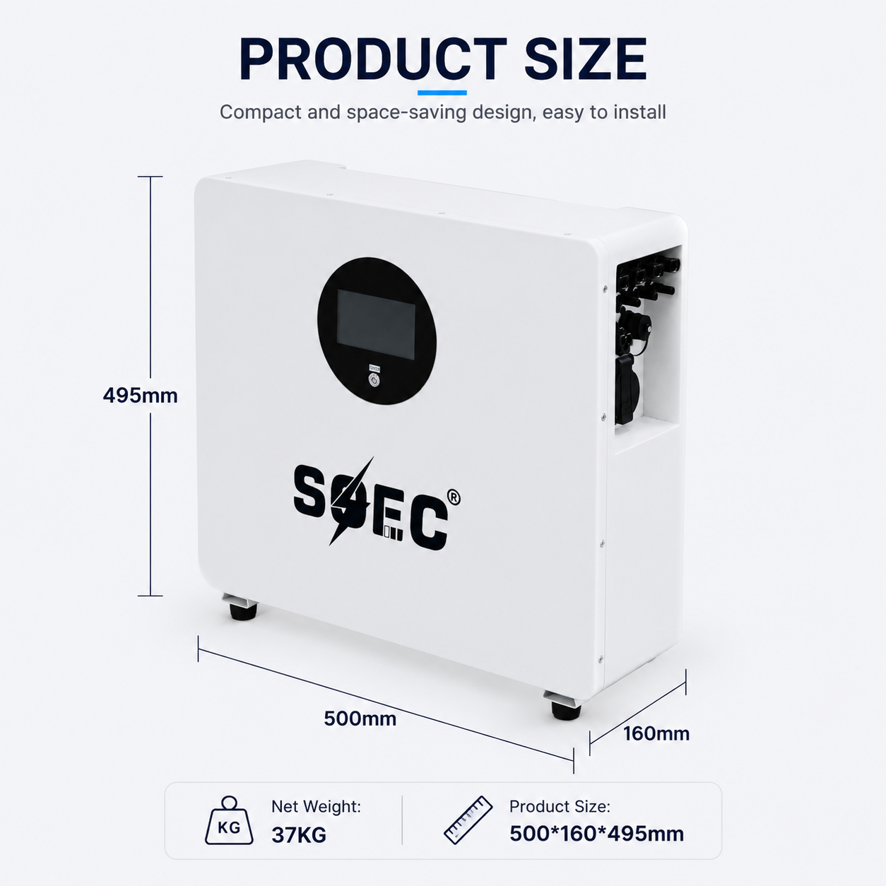 SOEC 2.5kWh 1.5kW Inverter Balcony Energy Storage System All-in-One LiFePO4 Battery IP65 Waterproof Home Solar Power Station