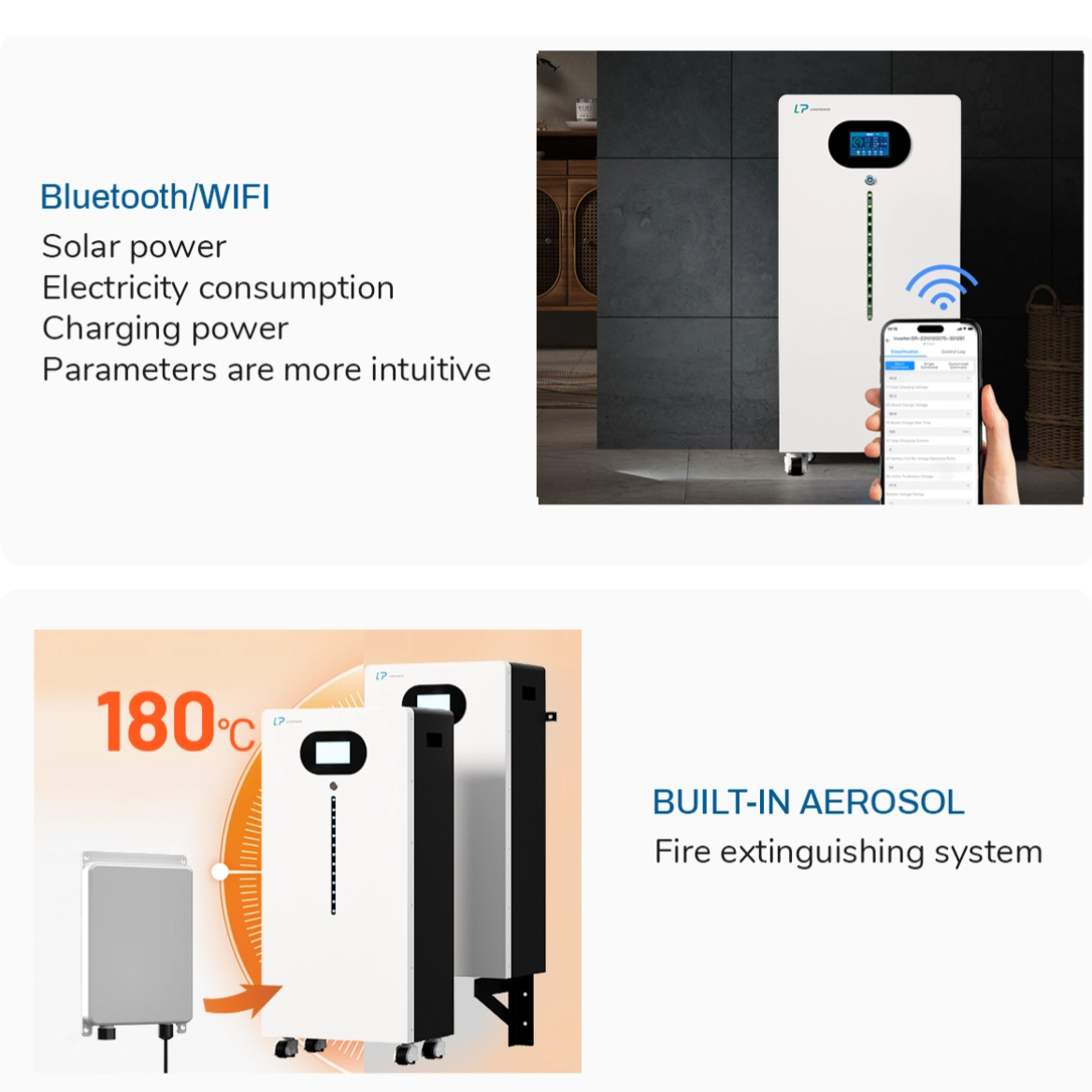 LP 15kW/16kW 51.2V LiFePO4 ESS | Split Hybrid Solar Inverter Off-Grid Grid-Tie | IP65 CAN Stackable Home Battery Backup Power