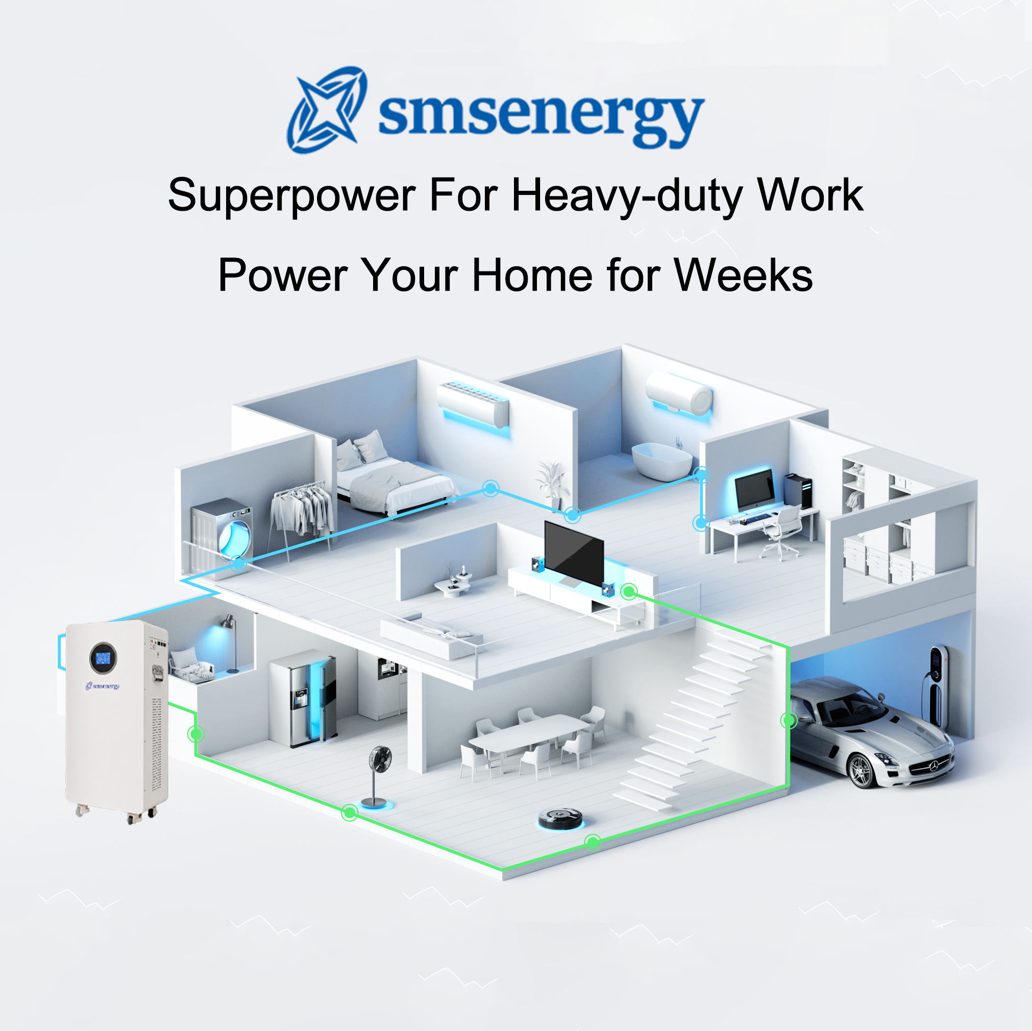 Smsenergy 16kWh 51.2V LiFePO4 Solar Energy Storage System Home Battery 314Ah 5-Year Warranty Grid Tie Off-Grid Hybrid Inverter