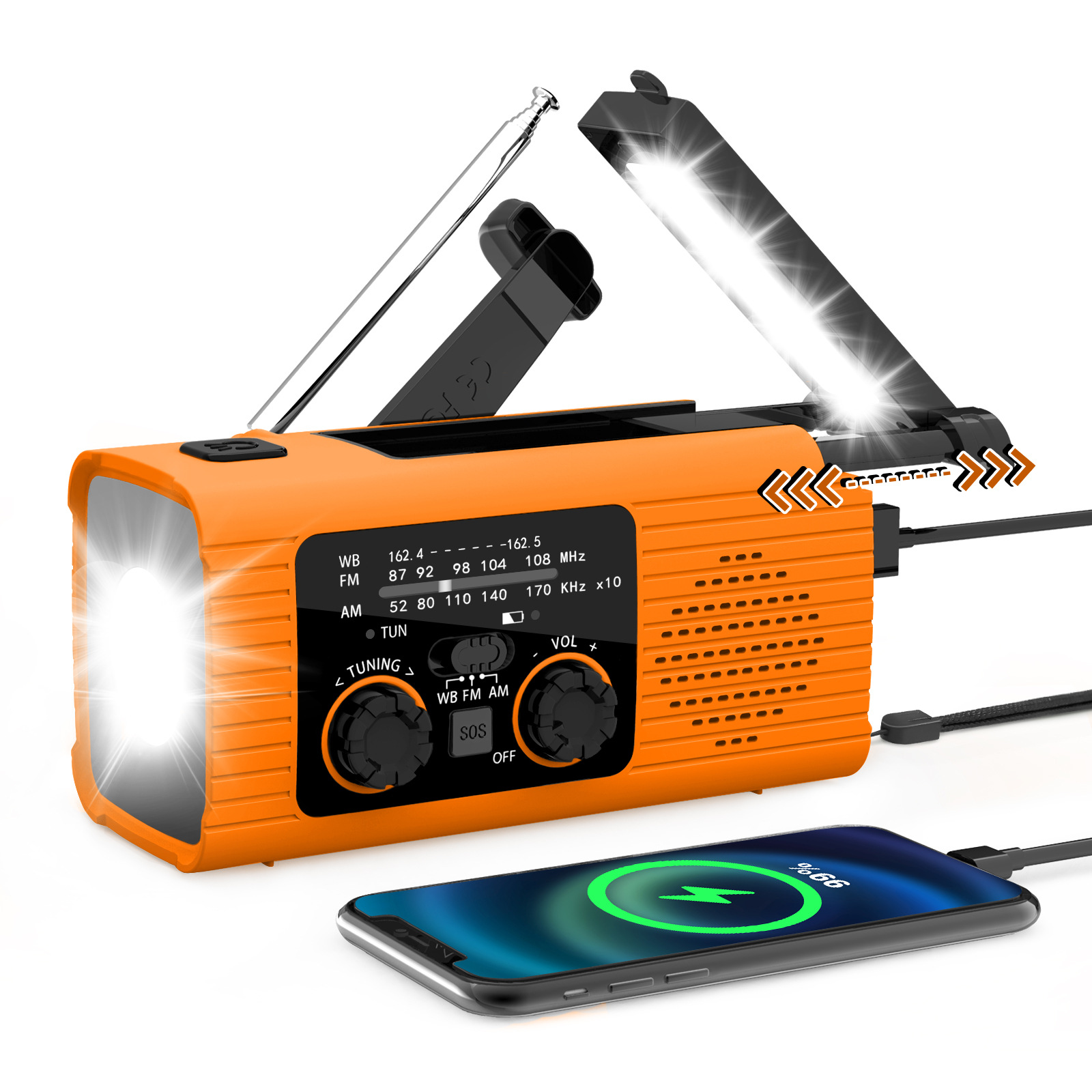 Multifunctional Camping Light Portable Hand-Cranked Solar Power Usb Rechargeable Sos Alert Multi-band Radio Emergency Latern