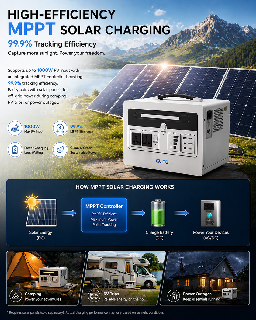 960Wh LiFePO4 Portable Power Station Solar Generator 10ms UPS Home Backup Power Supply | Elite Emergency Power Backup System