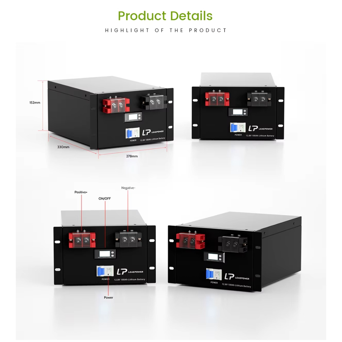 LP Rack-mounted 12V 24V 100Ah 200Ah 300Ah 400Ah 500Ah 600Ah 700Ah 800Ah 1000Ah Lifepo4 Lithium Battery
