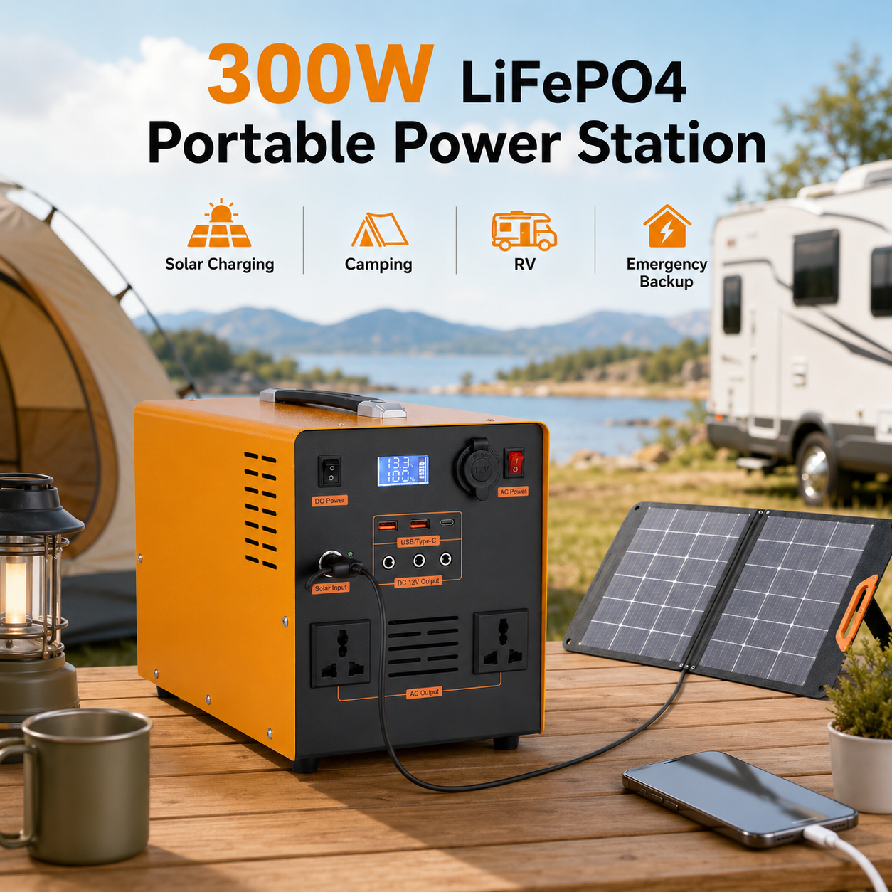 OEM ODM 300W LiFePO4 Portable Power Station 180Wh/360Wh Solar Generator for Camping RV Emergency Backup