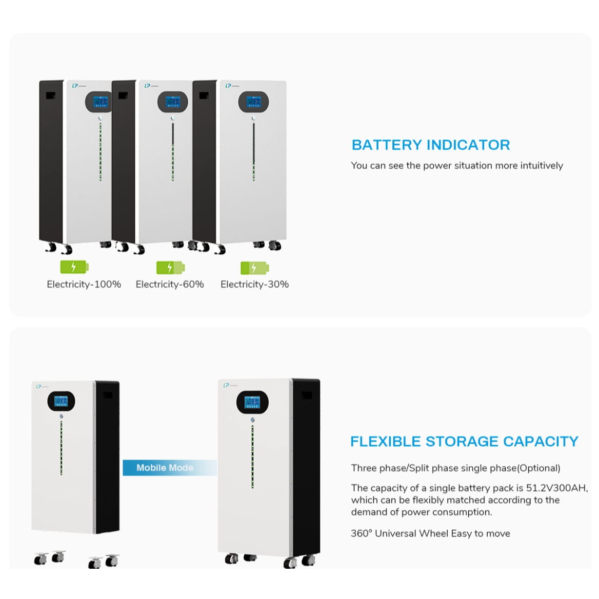 LP 15kW/16kW 51.2V LiFePO4 ESS | Split Hybrid Solar Inverter Off-Grid Grid-Tie | IP65 CAN Stackable Home Battery Backup Power