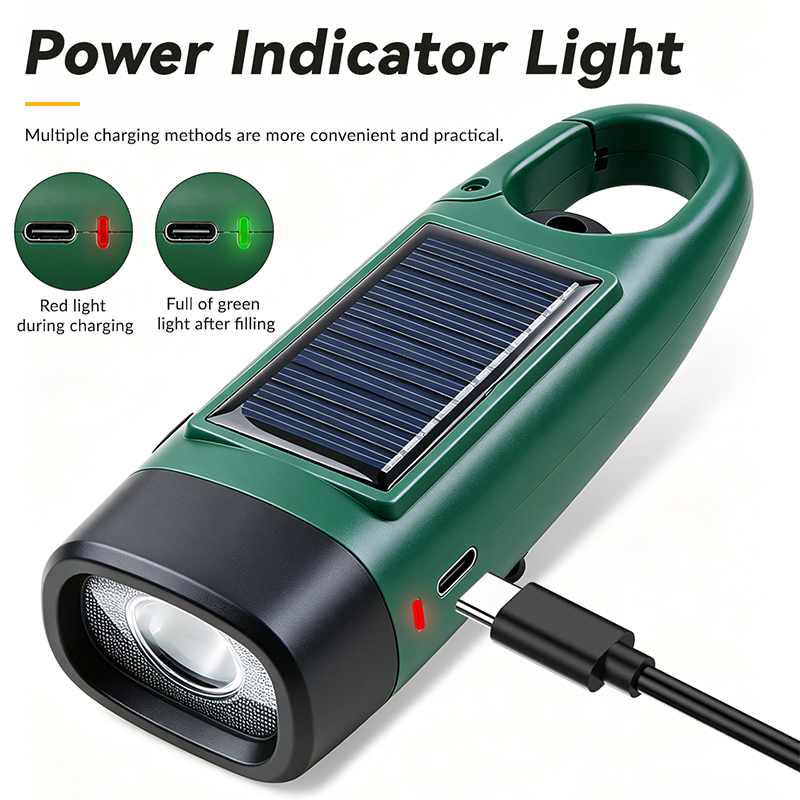 Solar LED Flashlight Hand Crank Power Generation Lighting Portable Multifunction Campinglight Outdoor Emergency