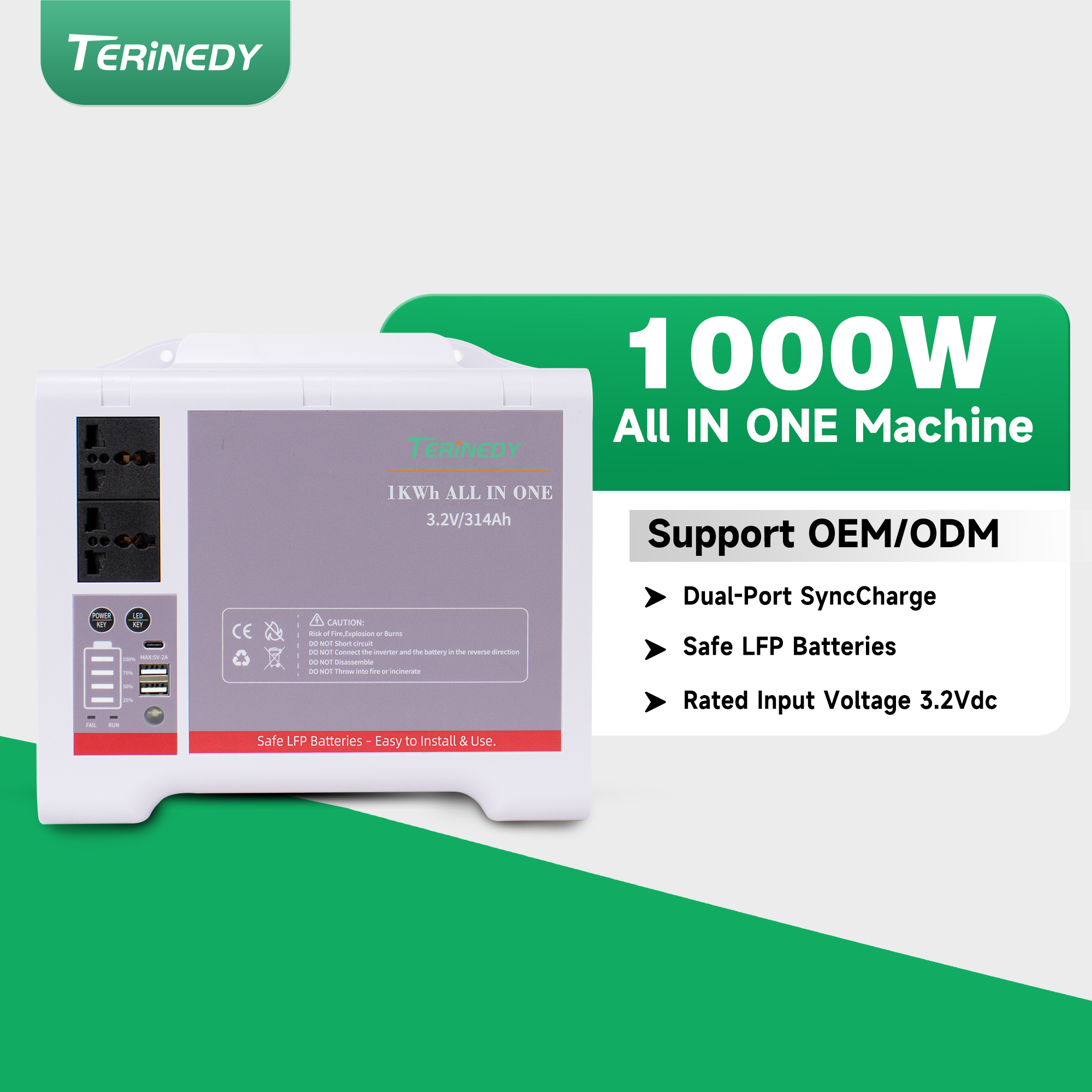 Solar Portable 300W Inverter 1kWh LiFePO4 Battery Hybrid Grid-Tied All-in-One Solar Energy Storage Inverter with Battery