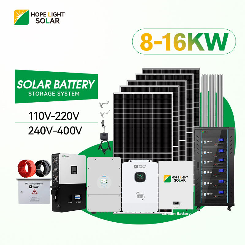 On/off Kit Grid 8KW 10KW 12KW 16KW Hybrid Energy Storage System 220V 380V Single Phase Three Phase Roof Ground Mounting