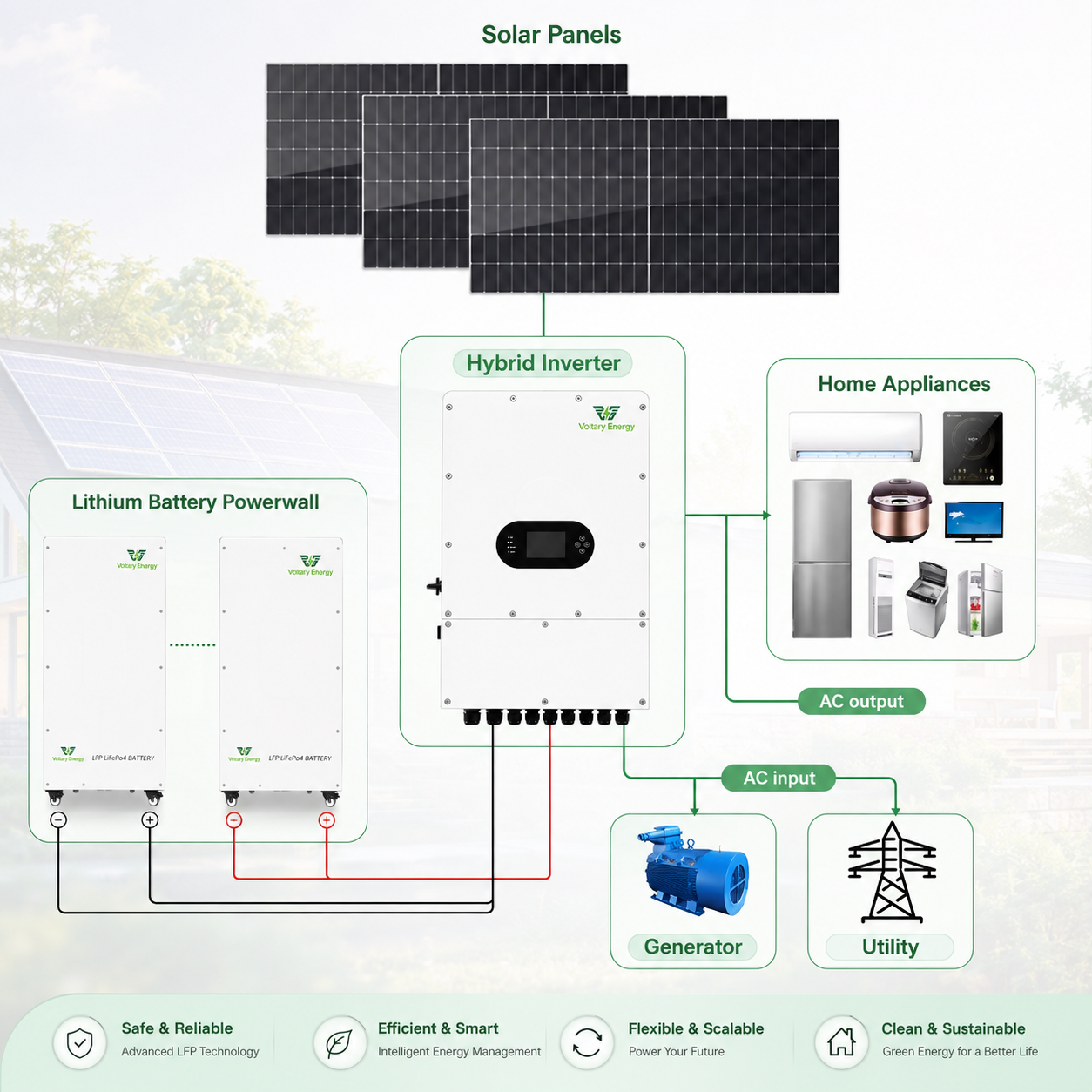 Complete Solar Energy System 5KW 10KW 20KW 30KW Solar Panel Kit Hybrid Off Grid Solar Generator for Home Use