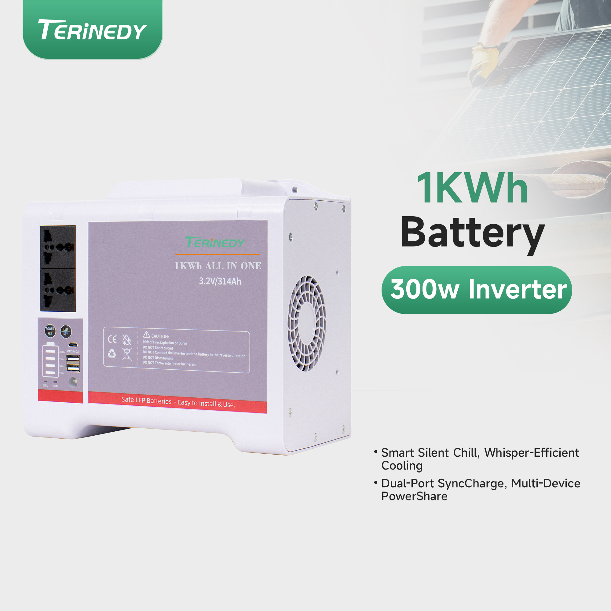Solar Portable 300W Inverter 1kWh LiFePO4 Battery Hybrid Grid-Tied All-in-One Solar Energy Storage Inverter with Battery