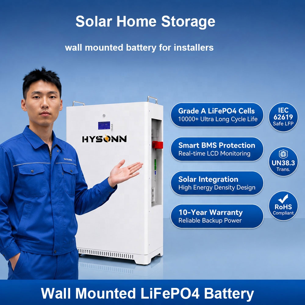 Hysonn 51.2V 100Ah 230Ah 314Ah Wall Mounted LiFePO4 Battery 5kWh 11kWh 16kWh Inverter Compatible Solar Home Storage DDP VAT Free