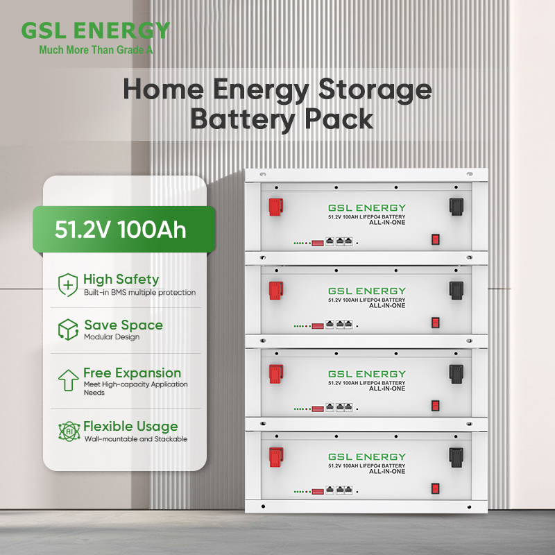 GSL ENERGY 5kwh 10kwh 15kwh 20kw Powerwall LiFePO4 Battery 100ah 200ah Rack-mounted Battery for Home Solar Energy Storage System