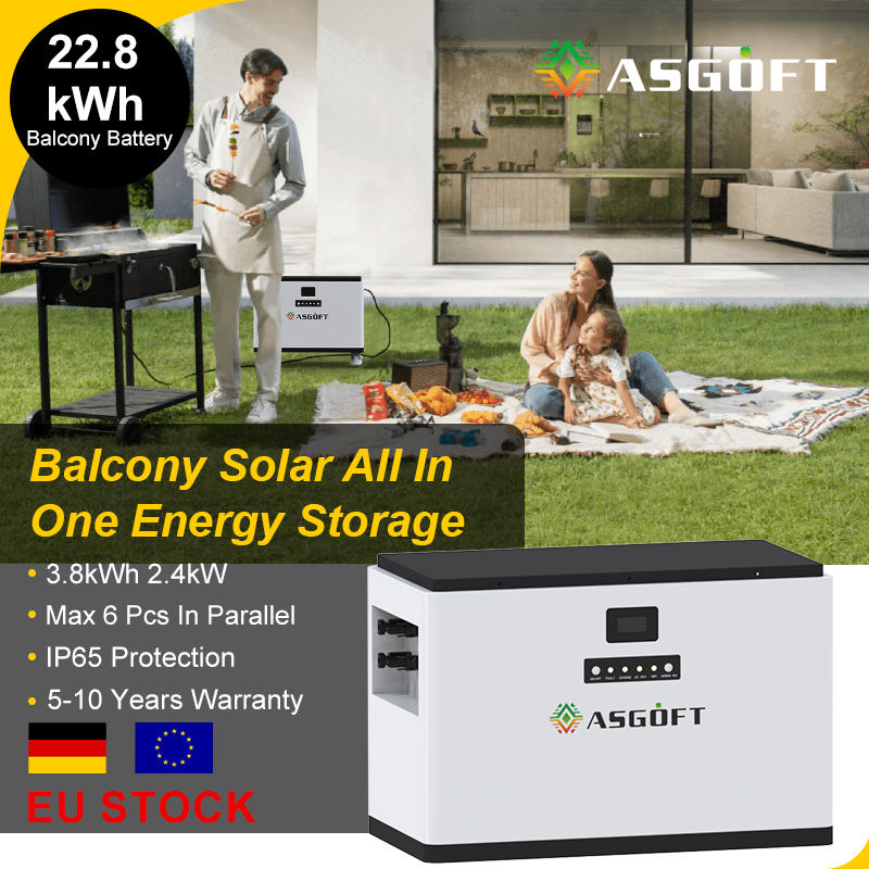 EU Stock 3.8kWh 7.6kWh 22.8kWh Lithium Ion MPPT 51.2V 72Ah Grid Off-Grid Balcony Solar Energy Storage System IP65 Waterproof