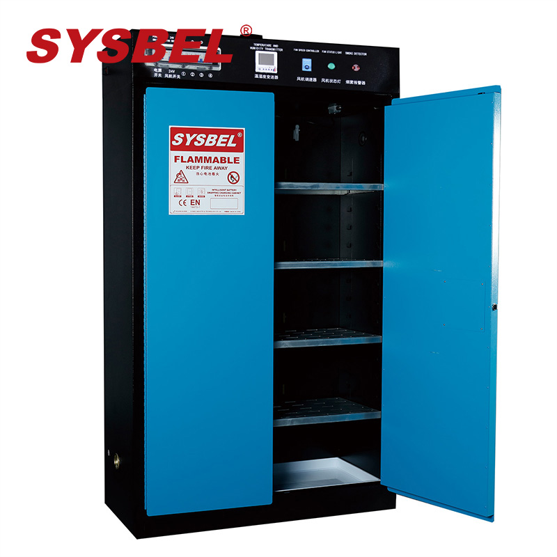 SYSBEL 45 Gal Double Door Blue Fireproof Lithium Smart Safety Storage Battery Charging Cabinets