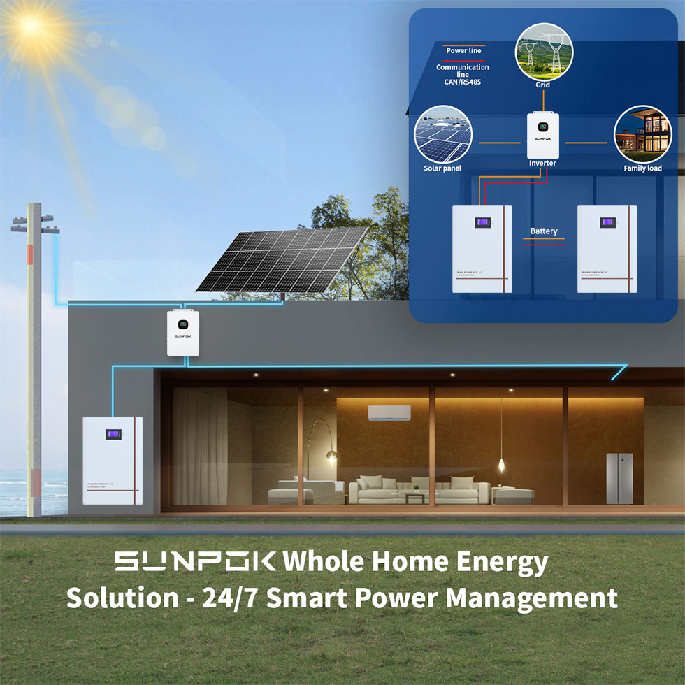 Sunpok Split Hybrid Grid Solar Wall-Mounted Home Storage Battery 48V/51.2V 5kWh 10kWh 100Ah 200Ah Lithium Lifepo4 Energy System