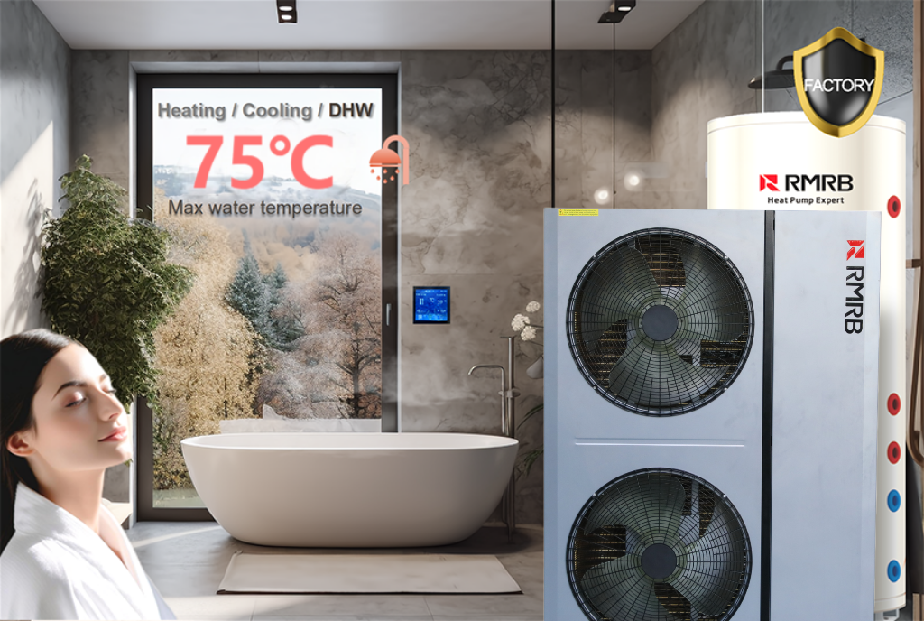 15.6kW R290 EVI DC Inverter Monoblock Air Source Heat Pump 75℃ DC Motor ErP A+++ Outdoor CE CB Hotel Household OEM Service