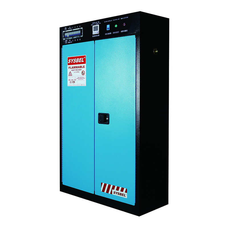 SYSBEL 45 Gal Double Door Blue Fireproof Lithium Smart Safety Storage Battery Charging Cabinets