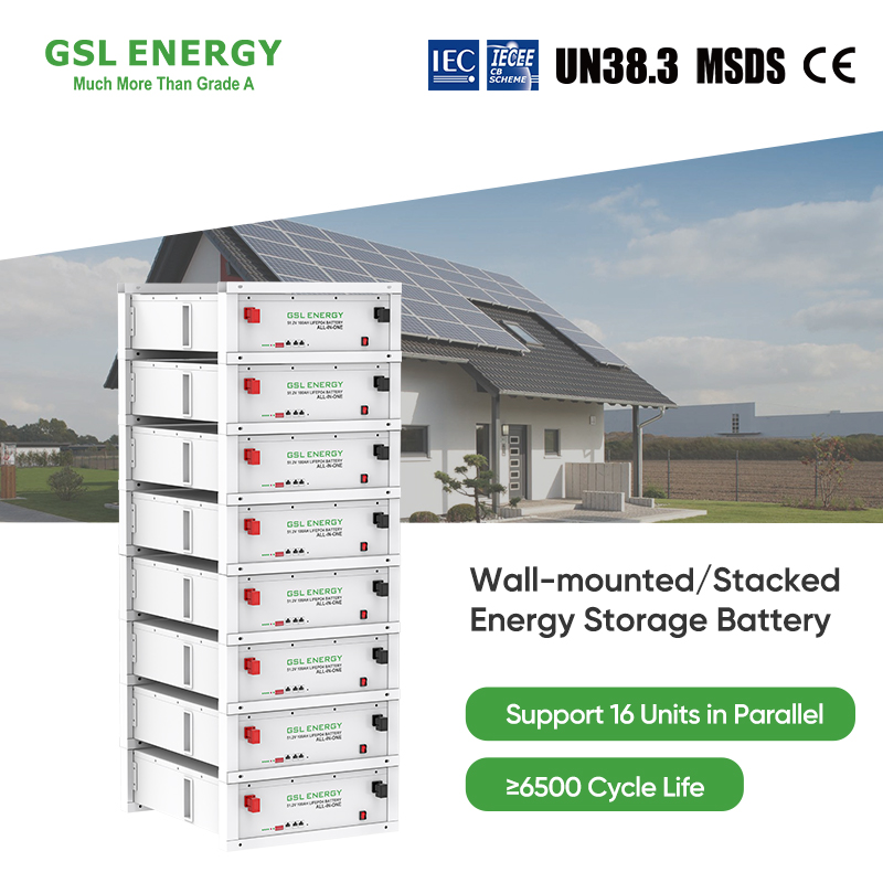 GSL ENERGY 5kwh 10kwh 15kwh 20kw Powerwall LiFePO4 Battery 100ah 200ah Rack-mounted Battery for Home Solar Energy Storage System