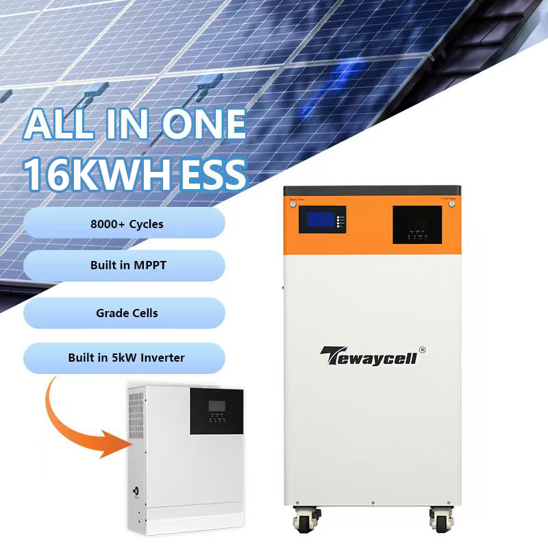 Tewaycell All In One 51.2V 314Ah 628Ah 16KWH 32KWH With 5kw/10kw/12kw Inverter Solar Power Energy Storage System