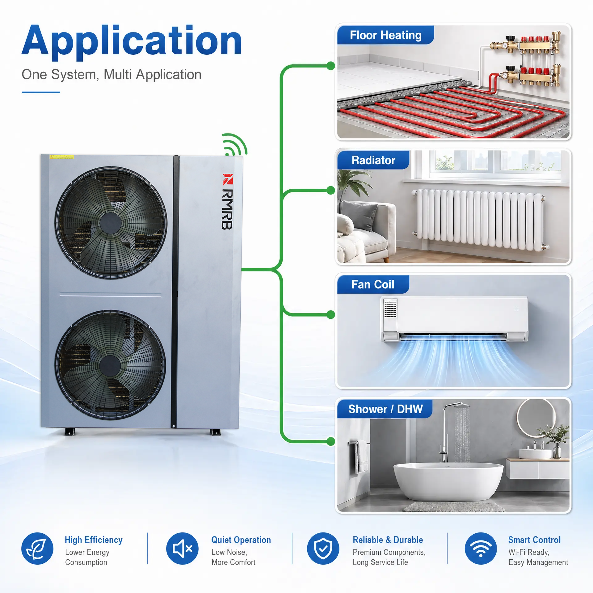 15.6kW R290 EVI DC Inverter Monoblock Air Source Heat Pump 75℃ DC Motor ErP A+++ Outdoor CE CB Hotel Household OEM Service