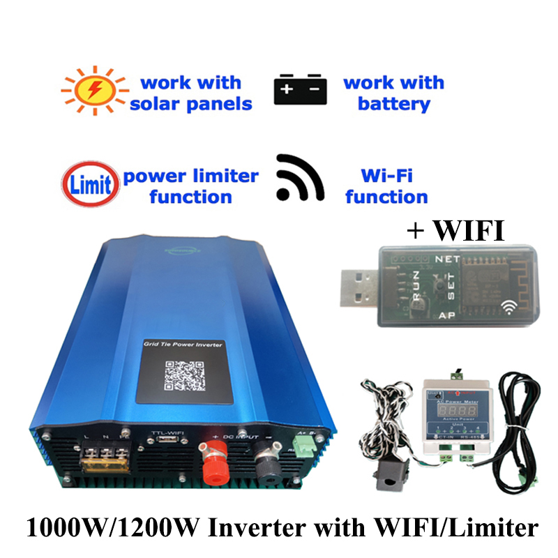 1000W/1.2KW MPPT WIFI Solar Grid Tied Power Inverter DC48V 72V 96V AC110V/240V 50/60HZ with NEW Limiter Sensor Battery Discharge