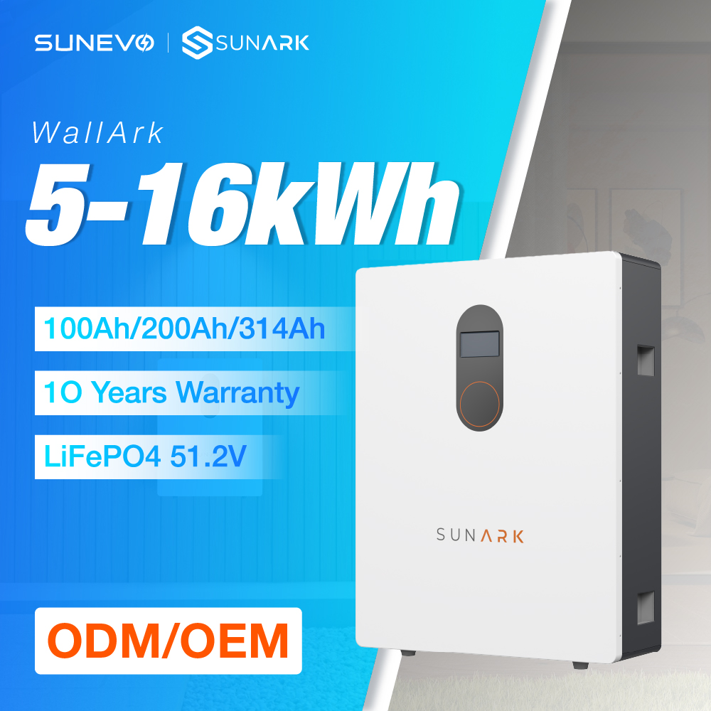 Sunark Long Life 5kWh 10kWh 15kWh 16kWh Wall Mounted Lithium Battery With Smart BMS For Home Solar Energy Storage System