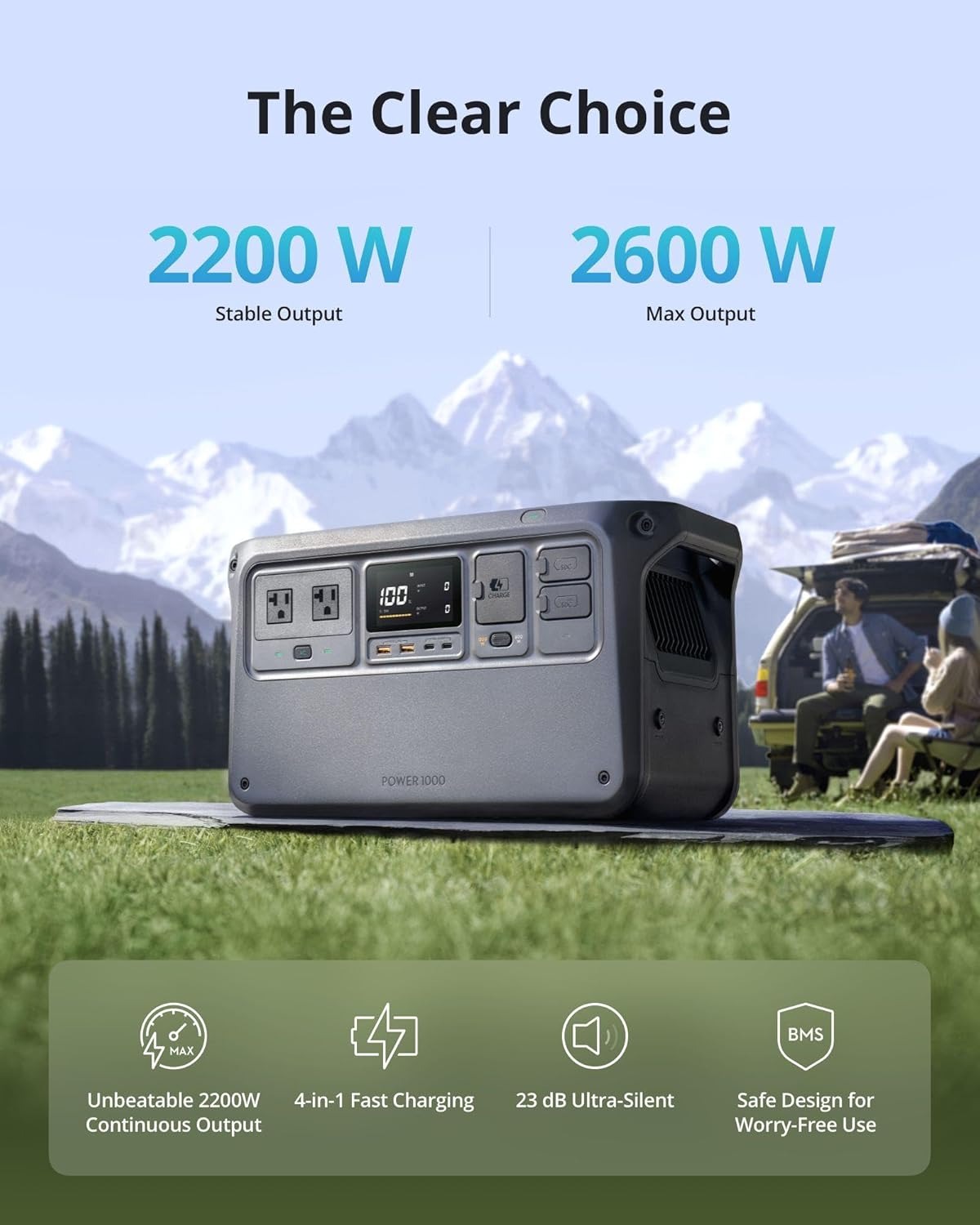 DJI Power 1000 Portable Station 1024Wh LiFePO4 Battery 2200W AC/140W USB-C Output 23db Ultra-Silent Solar Panel Home Backup