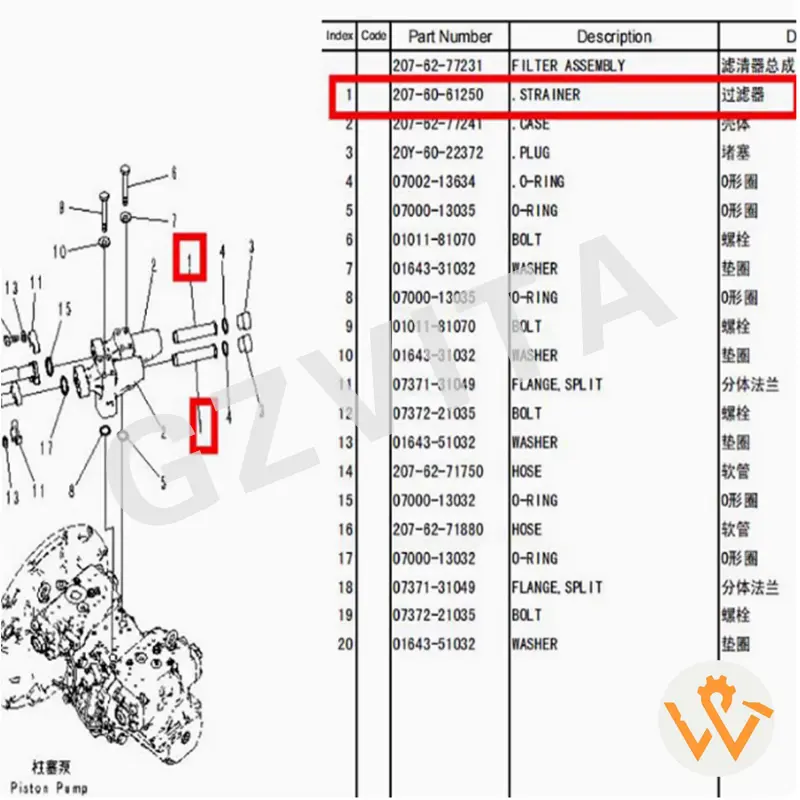 Wholesale Excavator Part PC300-7 PC350-8PC400-7 PC450-7 PC400-8 Hydraulic Pump Filter STRAINER 207-60-61250 Manufacturers, Suppliers