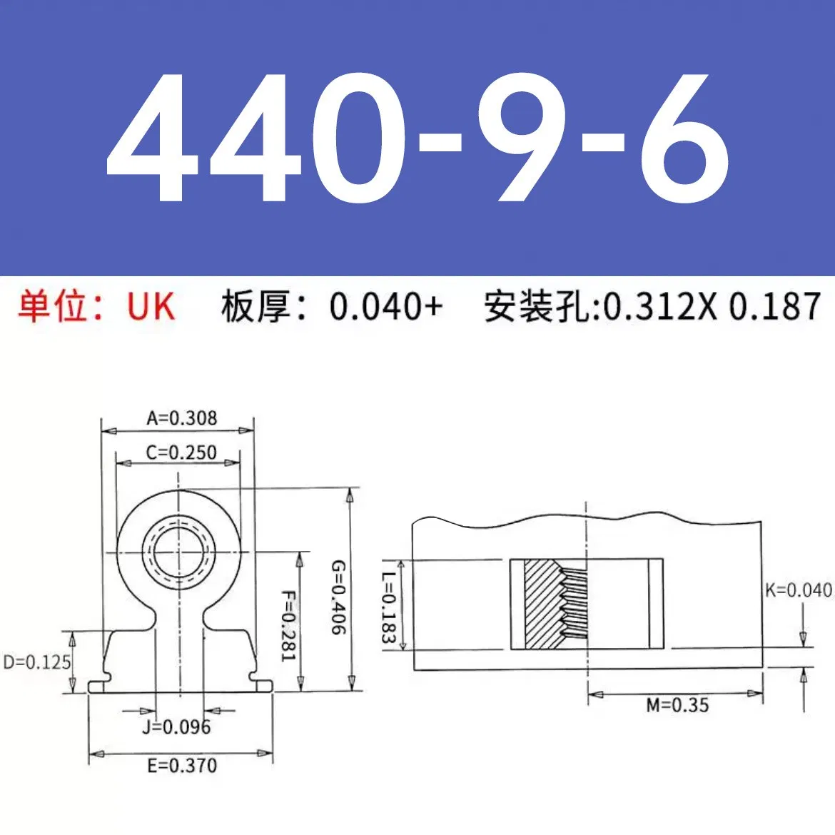 Steel Threaded Right Angle Fastener Type Ras-440-9-4zi 6zi 8zi