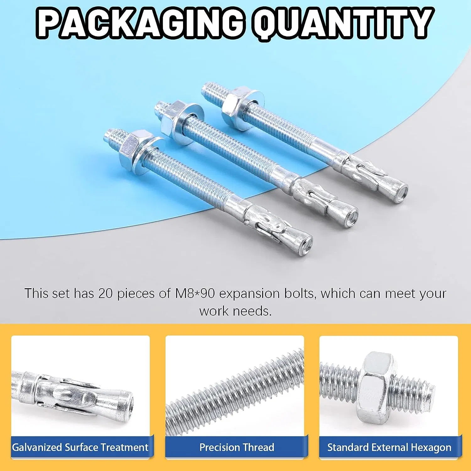 5/16" X 3-1/2" Wedge Anchors Zinc Plated Heavy Duty Fastener for Concrete